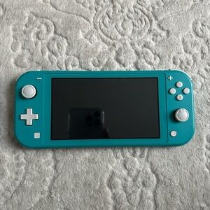 Blue Nintendo Switch Lite with carrying case.